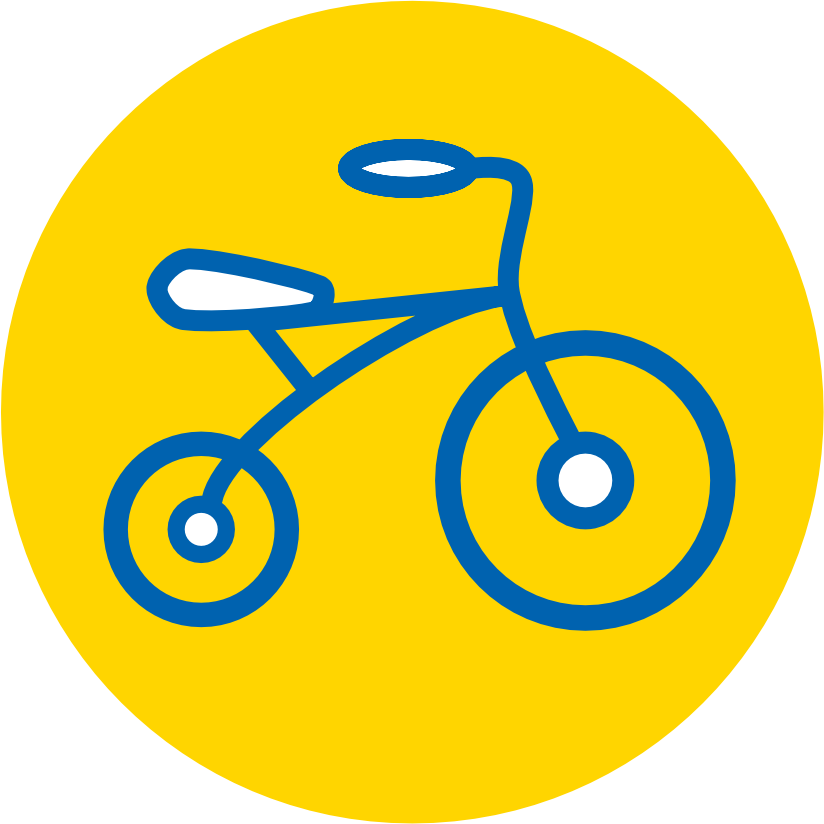Piktogramm: Blaues Fahrrad auf gelbem Kreis